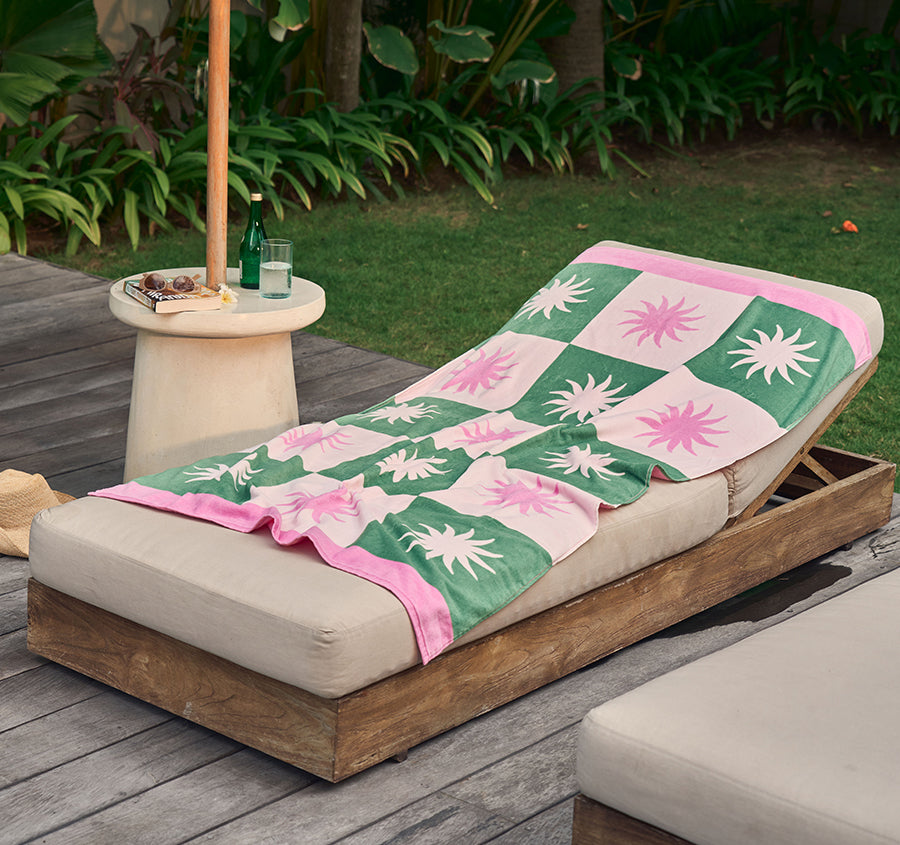 Sun Check 95x175cm Beach Towel Pink and Green