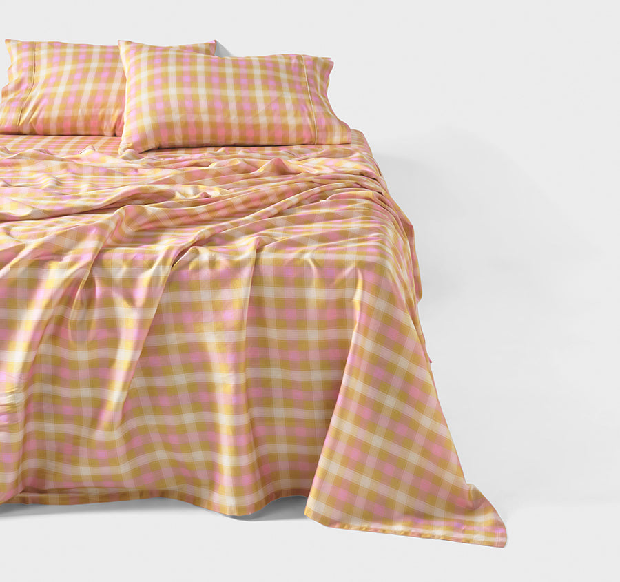 Sunrise Check Sheet Set Range Bubblegum
