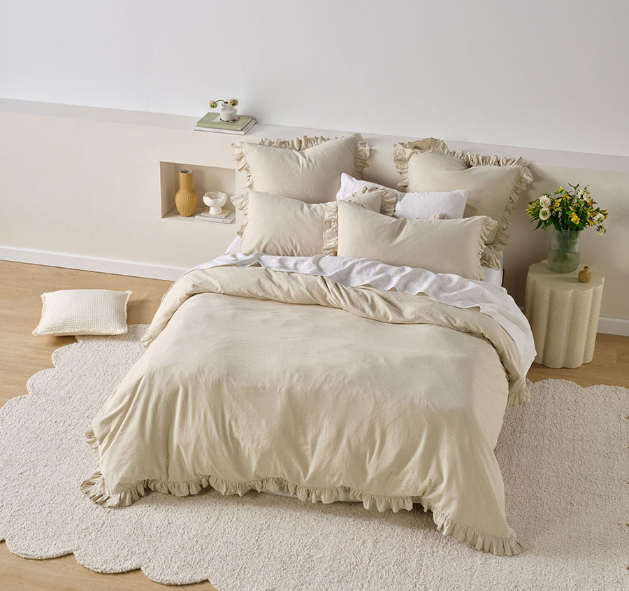 Vintage Ruffle Quilt Cover Set Range Natural