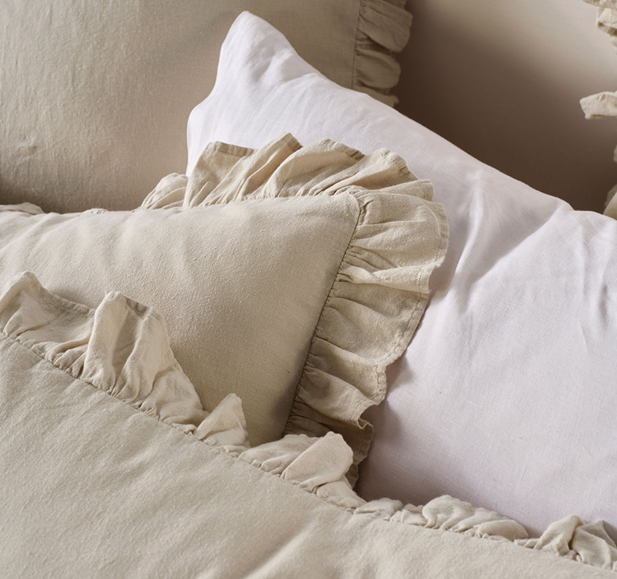 Vintage Ruffle Quilt Cover Set Range Natural