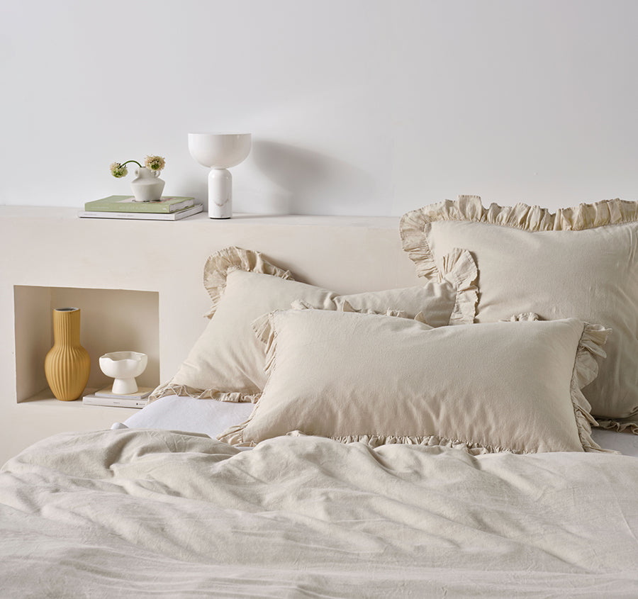 Vintage Ruffle Quilt Cover Set Range Natural