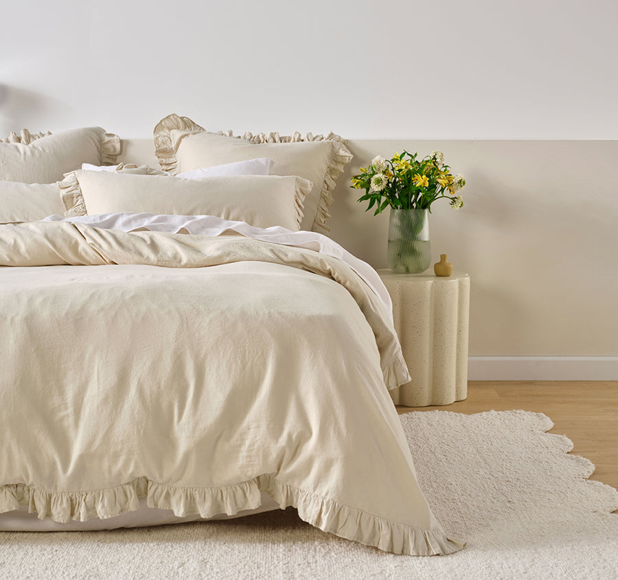 Vintage Ruffle Quilt Cover Set Range Natural