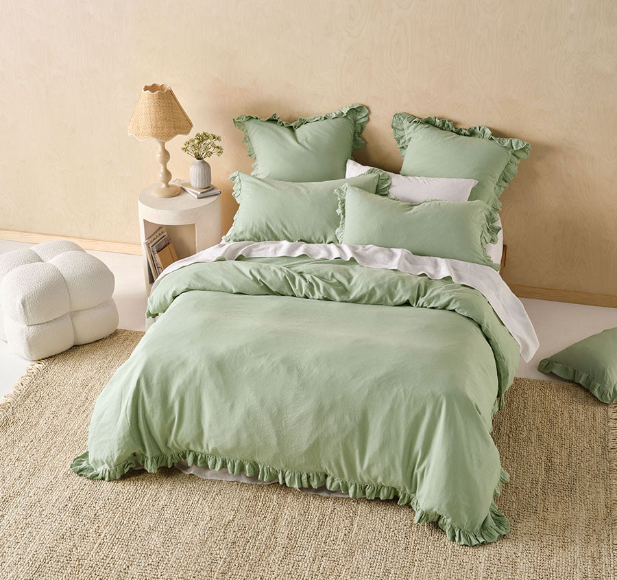 Vintage Ruffle Quilt Cover Set Range Seaglass