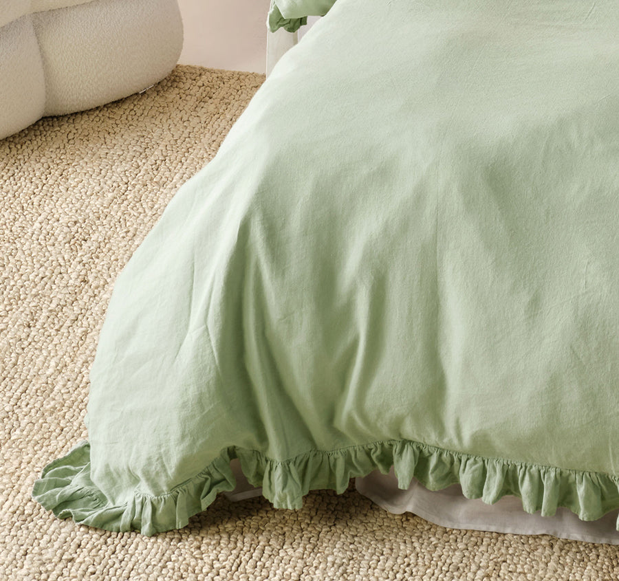 Vintage Ruffle Quilt Cover Set Range Seaglass