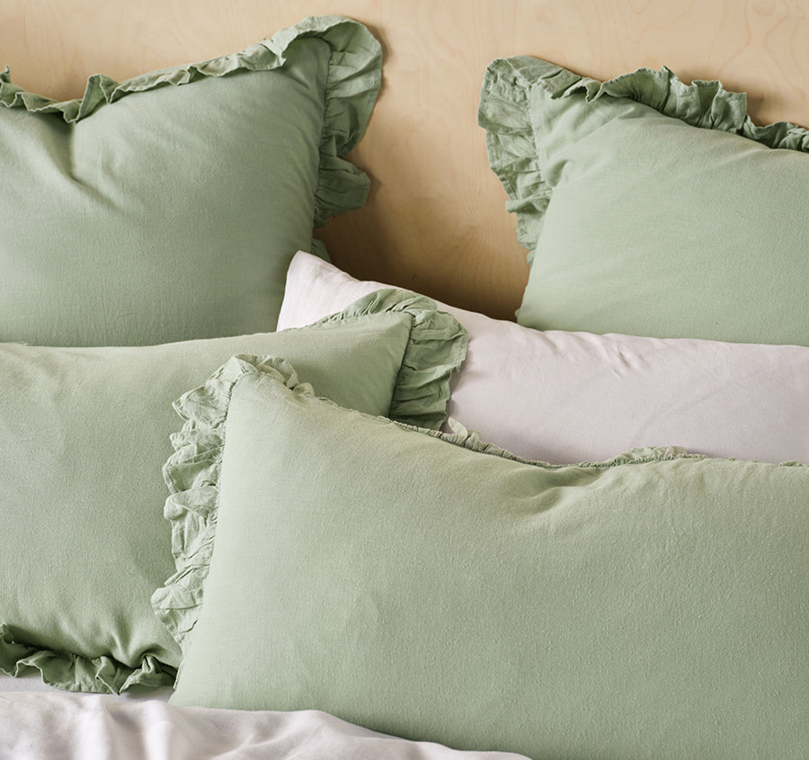 Vintage Ruffle Quilt Cover Set Range Seaglass