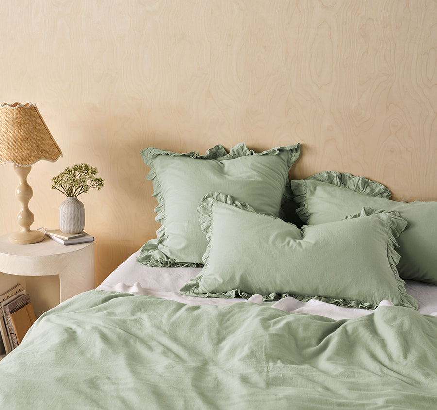 Vintage Ruffle Quilt Cover Set Range Seaglass