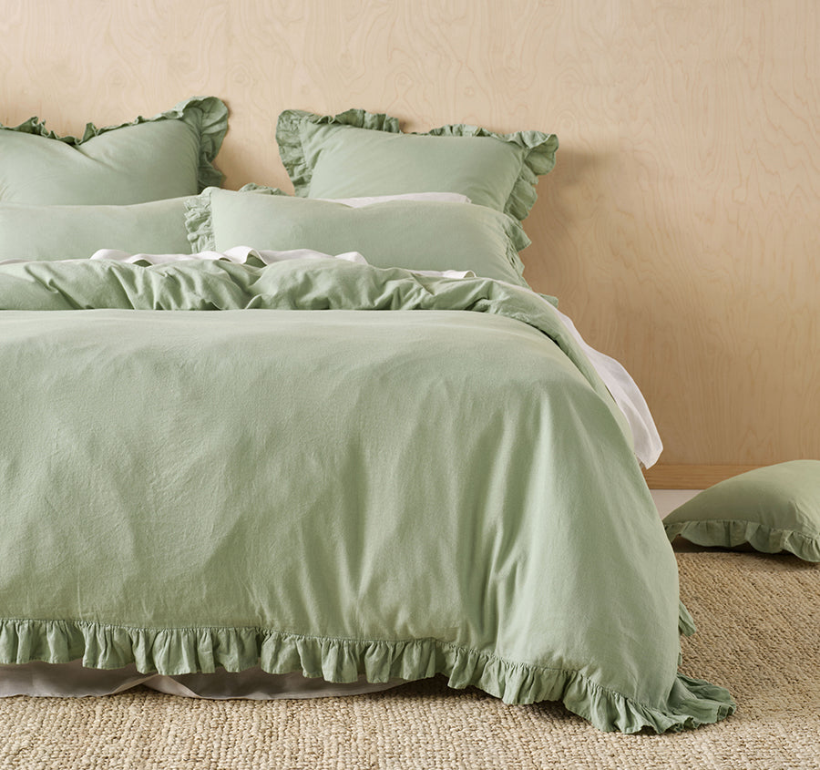 Vintage Ruffle Quilt Cover Set Range Seaglass