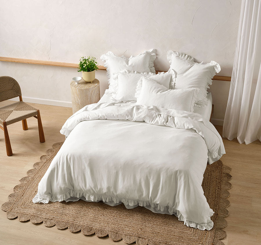 Vintage Ruffle Quilt Cover Set Range White