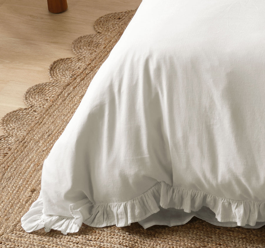 Vintage Ruffle Quilt Cover Set Range White