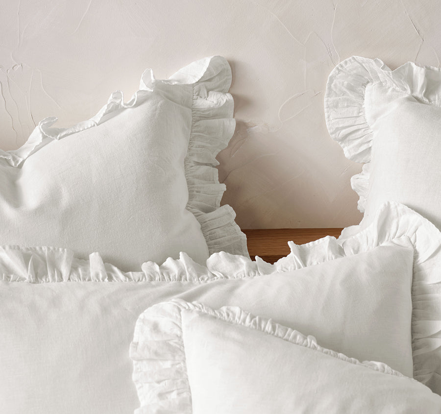 Vintage Ruffle Quilt Cover Set Range White