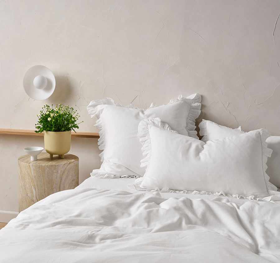 Vintage Ruffle Quilt Cover Set Range White