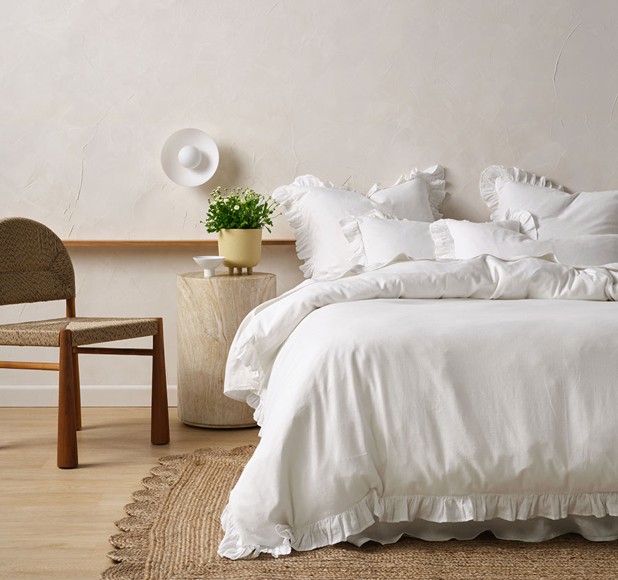 Vintage Ruffle Quilt Cover Set Range White