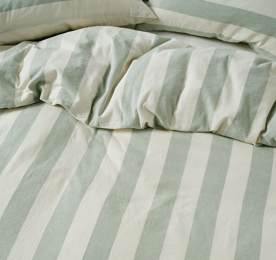 Vintage Stripe Quilt Cover Set Range Jade