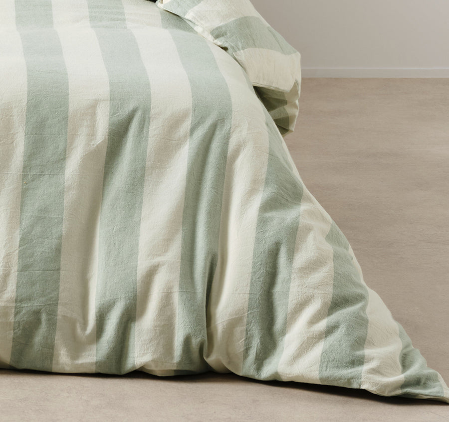 Vintage Stripe Quilt Cover Set Range Jade