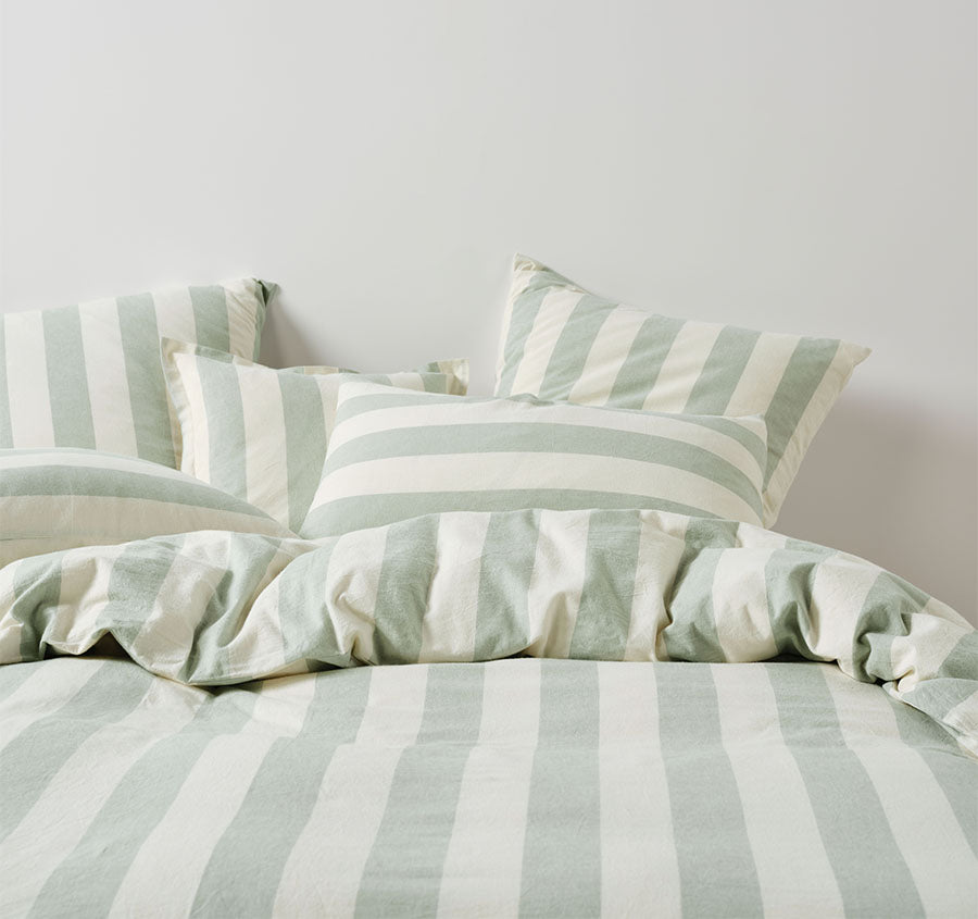 Vintage Stripe Quilt Cover Set Range Jade