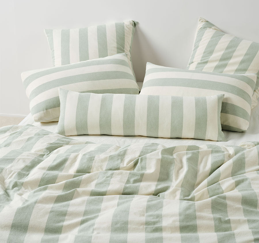 Vintage Stripe Quilt Cover Set Range Jade