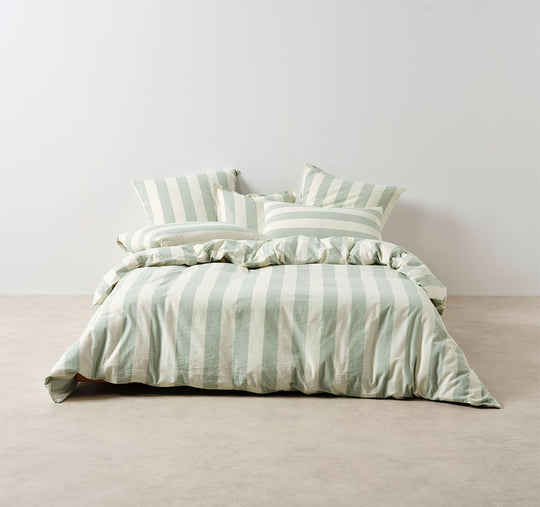 Vintage Stripe Quilt Cover Set Range Jade