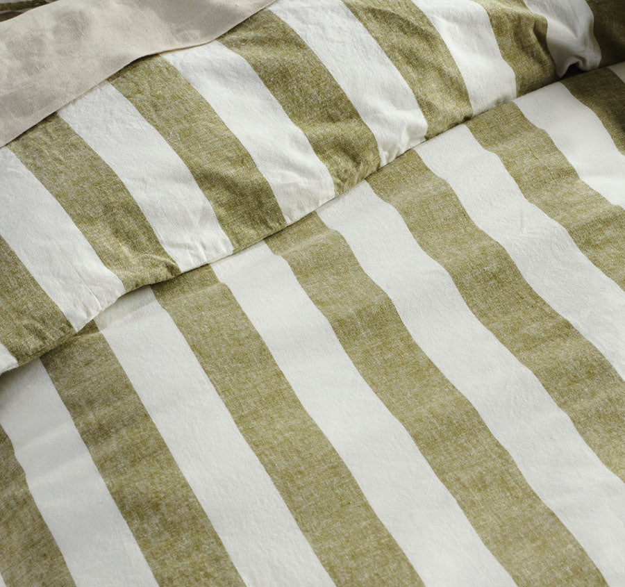 Vintage Stripe Quilt Cover Set Range Pesto