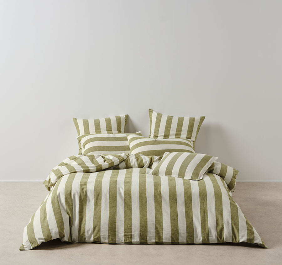 Vintage Stripe Quilt Cover Set Range Pesto