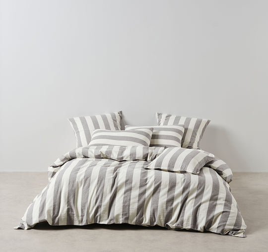 Vintage Stripe Quilt Cover Set Range Steel