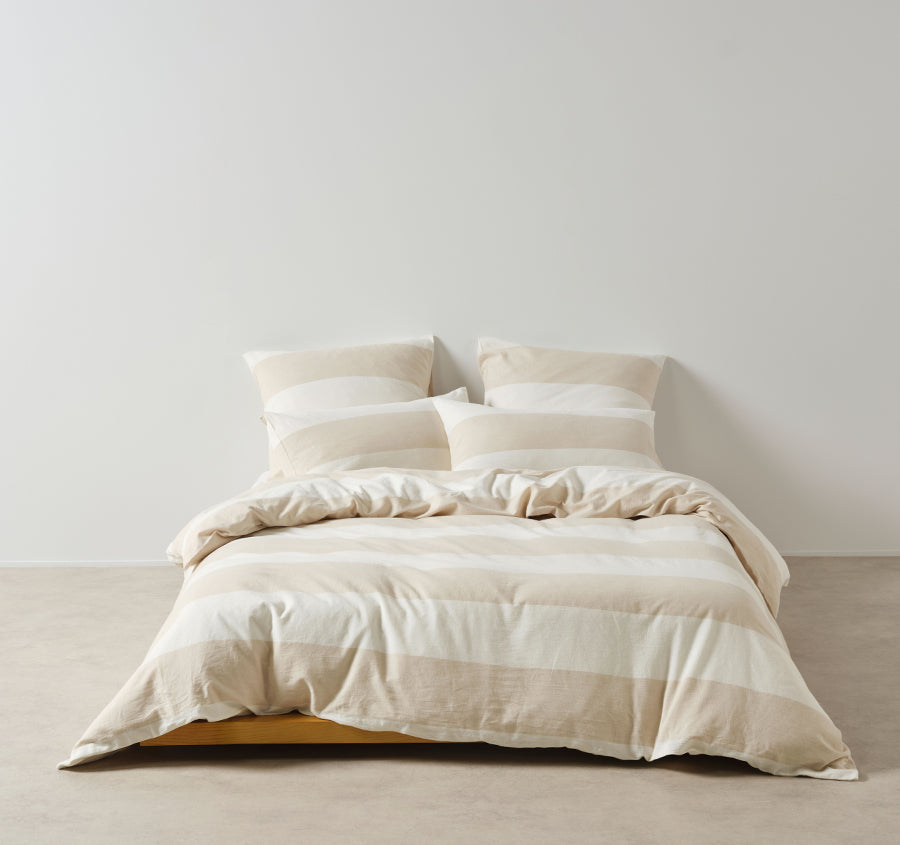 Vintage Wide Stripe Quilt Cover Set Range Natural