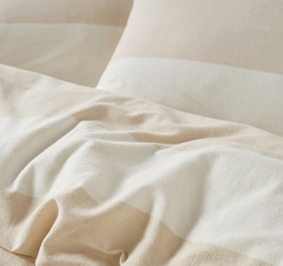 Vintage Wide Stripe Quilt Cover Set Range Natural