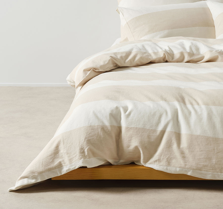 Vintage Wide Stripe Quilt Cover Set Range Natural