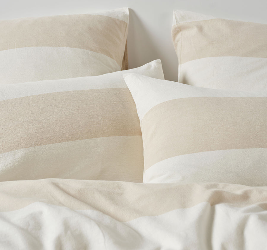 Vintage Wide Stripe Quilt Cover Set Range Natural