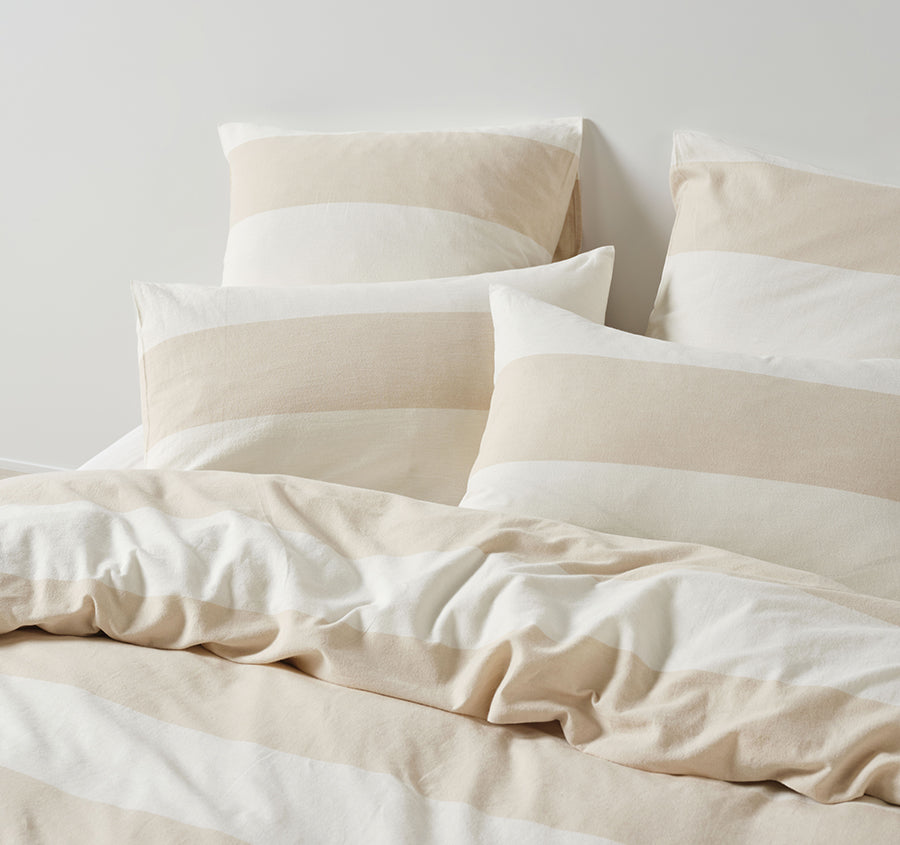 Vintage Wide Stripe Quilt Cover Set Range Natural
