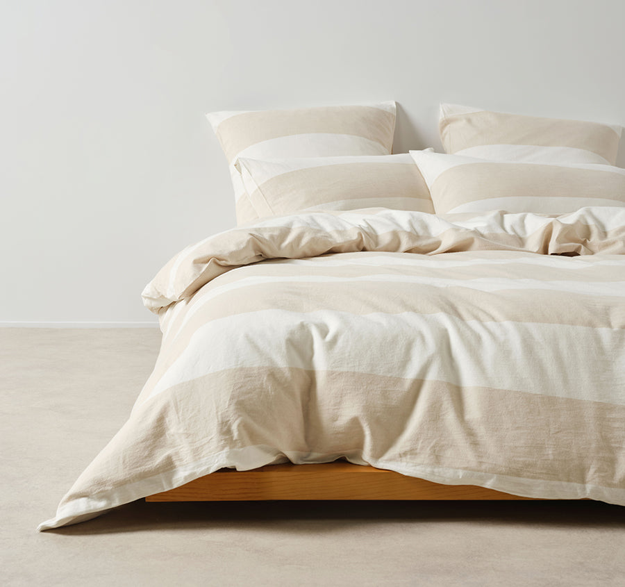 Vintage Wide Stripe Quilt Cover Set Range Natural
