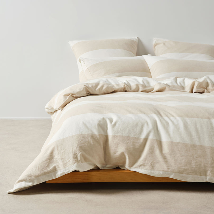 Linen House Vintage Wide Stripe Natural quilt cover set
