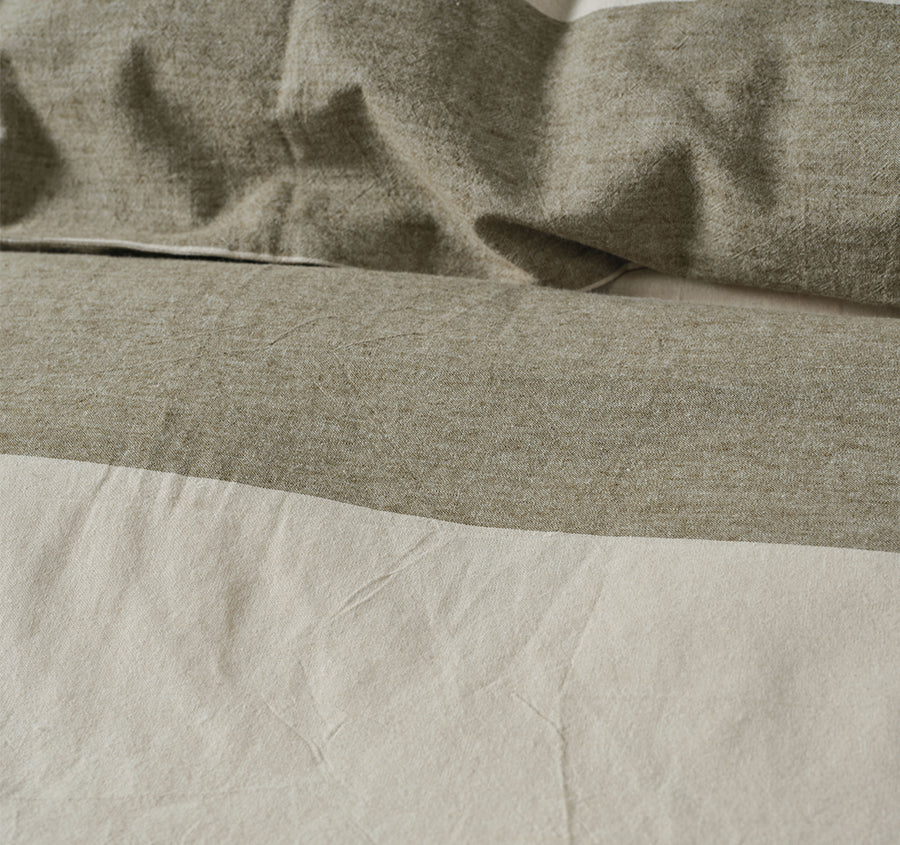 Vintage Wide Stripe Quilt Cover Set Range Olive