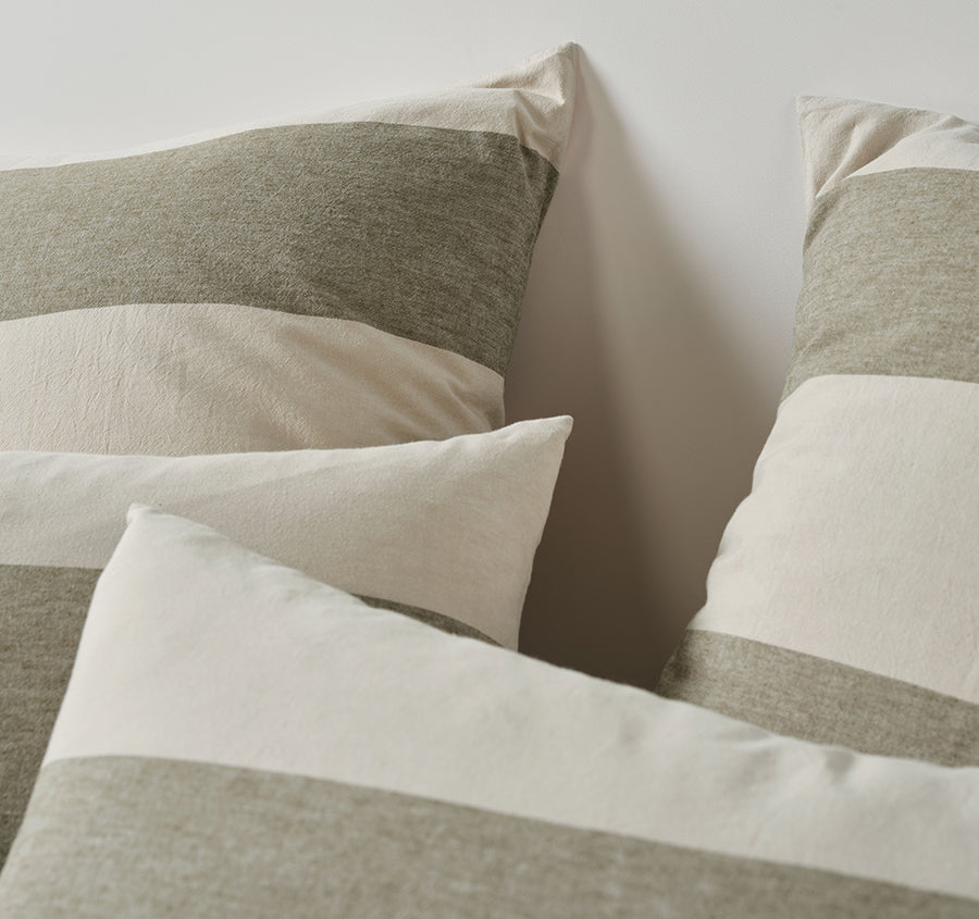 Vintage Wide Stripe Quilt Cover Set Range Olive