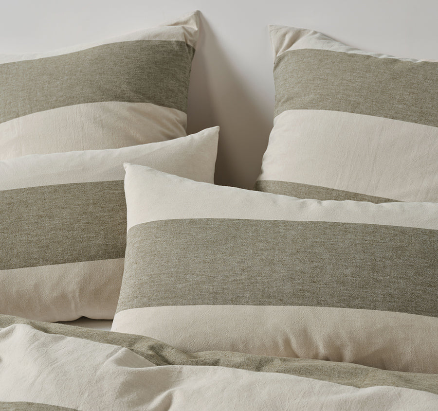 Vintage Wide Stripe Quilt Cover Set Range Olive