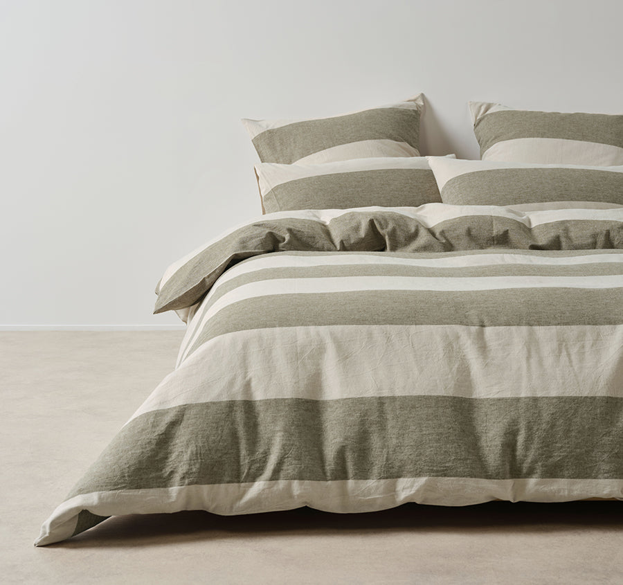 Vintage Wide Stripe Quilt Cover Set Range Olive