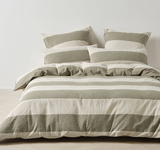 Vintage Wide Stripe Quilt Cover Set Range Olive