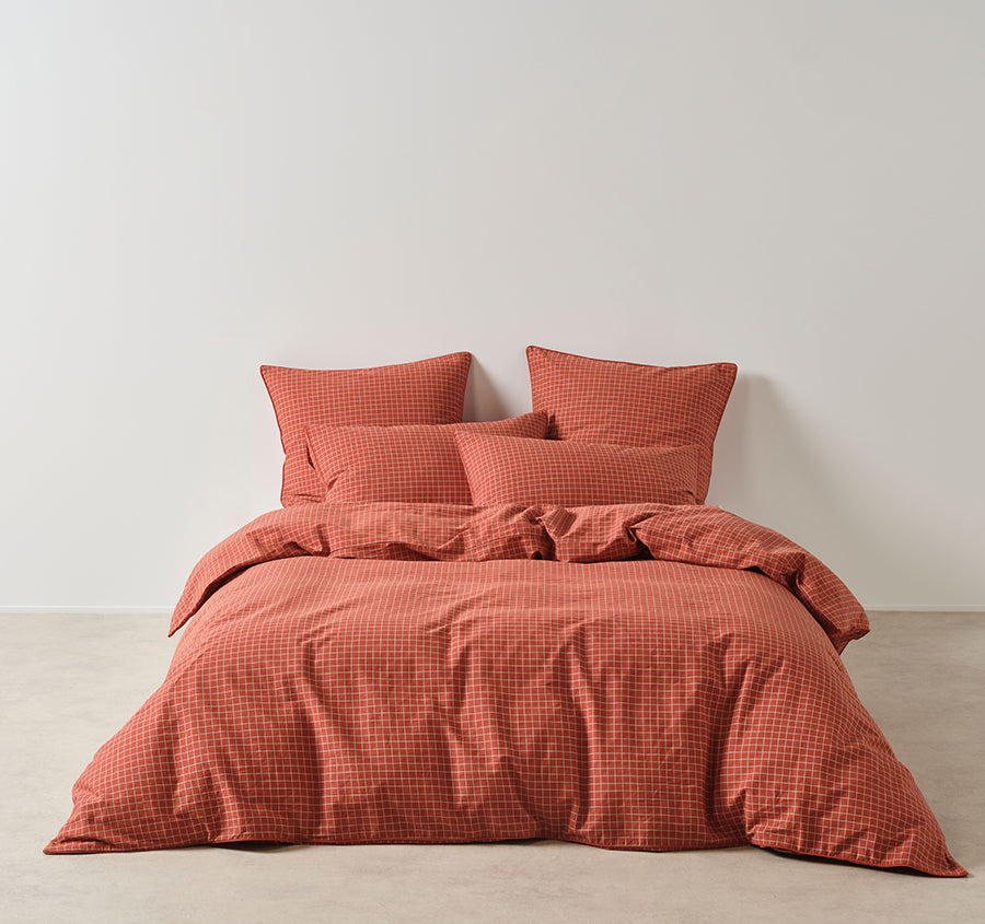 Volley Check Quilt Cover Set Range Chilli