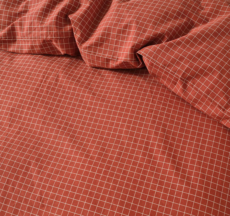 Volley Check Quilt Cover Set Range Chilli