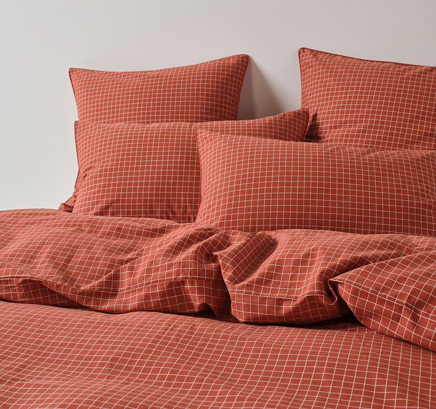 Volley Check Quilt Cover Set Range Chilli