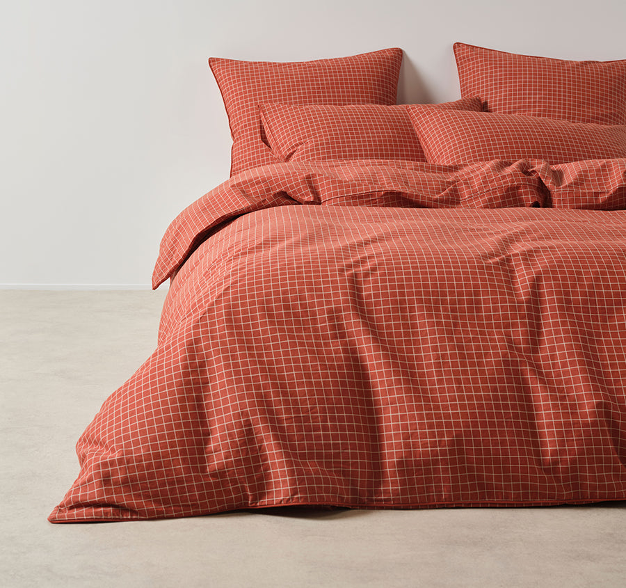 Volley Check Quilt Cover Set Range Chilli