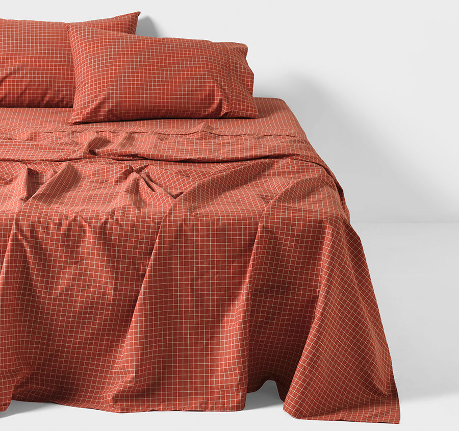 Volley Check Cotton Mega Sheet Set Range Chilli