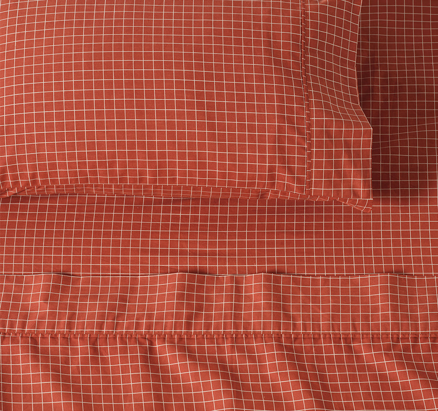 Volley Check Cotton Mega Sheet Set Range Chilli