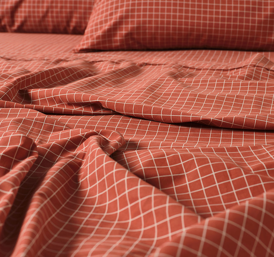 Volley Check Cotton Mega Sheet Set Range Chilli