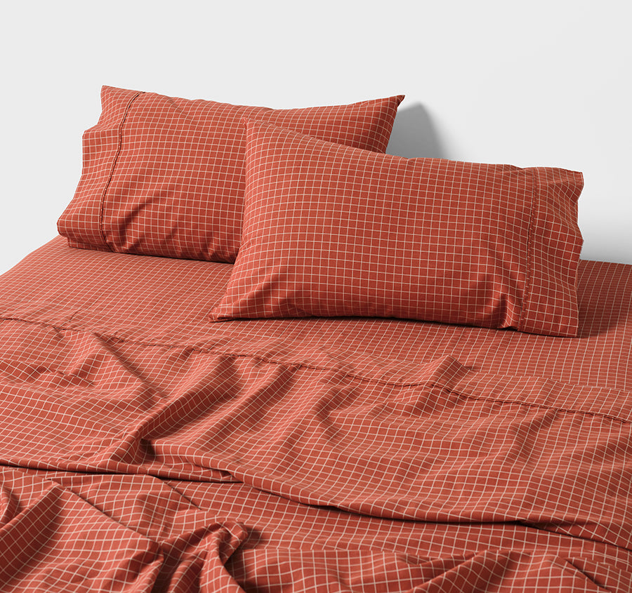 Volley Check Cotton Mega Sheet Set Range Chilli