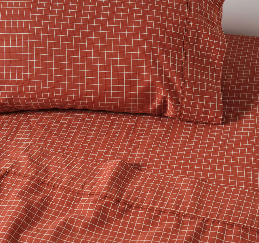Volley Check Cotton Mega Sheet Set Range Chilli