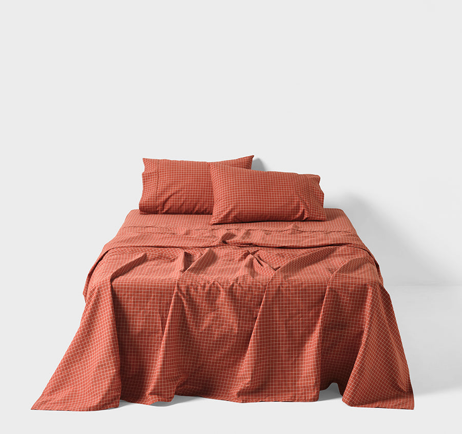 Volley Check Cotton Mega Sheet Set Range Chilli