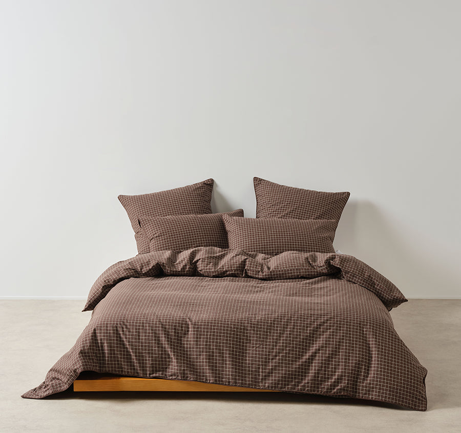 Volley Check Quilt Cover Set Range Chocolate