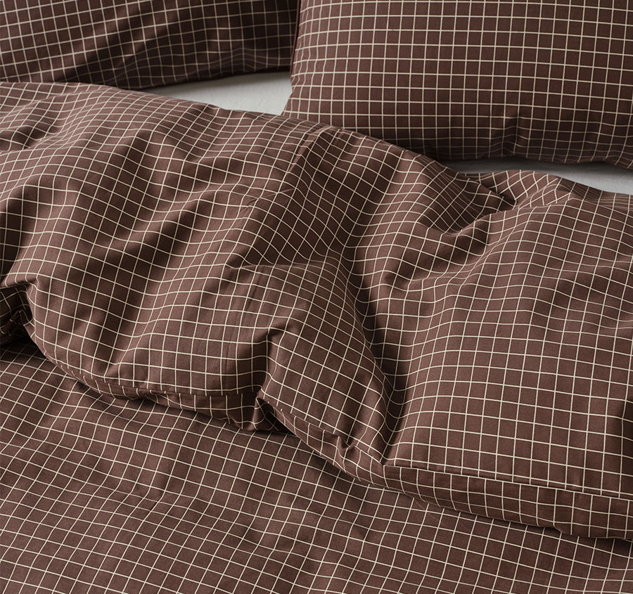 Volley Check Quilt Cover Set Range Chocolate