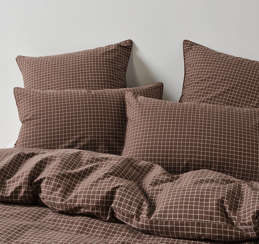 Volley Check Quilt Cover Set Range Chocolate
