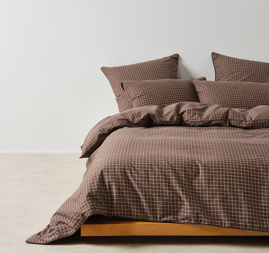 Volley Check Quilt Cover Set Range Chocolate